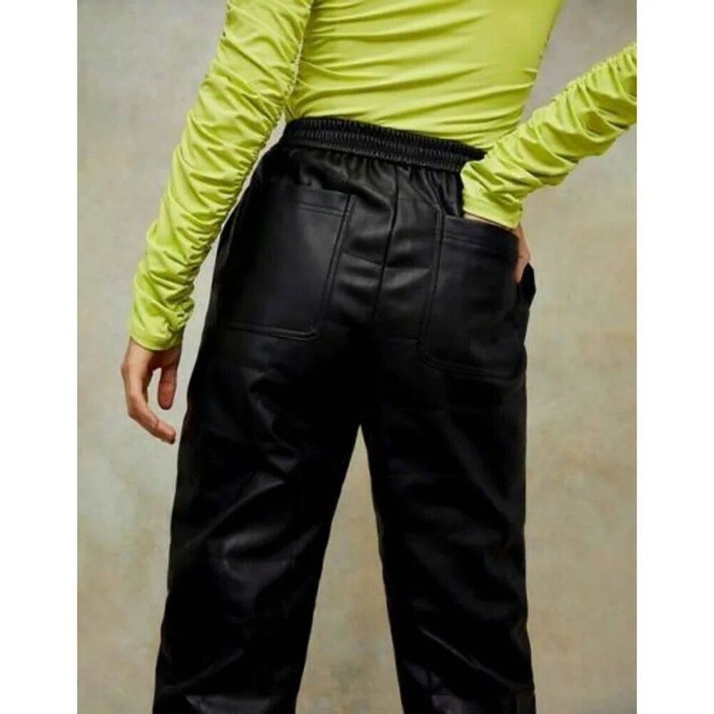Topshop Black Faux Leather Pants Joggers Women's Size 8 New